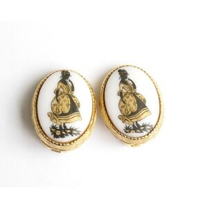 1960s Cameo Style Earrings Colonial Woman Silhouette Clip-On Backs